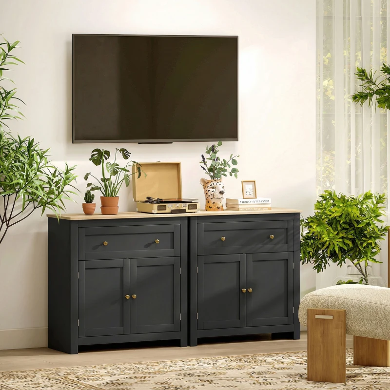 HOMCOM Sideboard Storage Cabinet, Modern Kitchen Cupboard with Adjustable Shelf, Drawer and Double Doors, Black