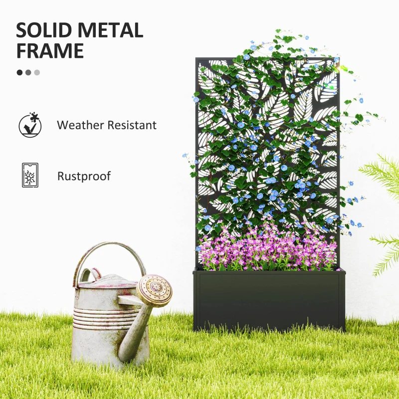 Outsunny Outdoor Metal Planter, with Back Trellis - Black