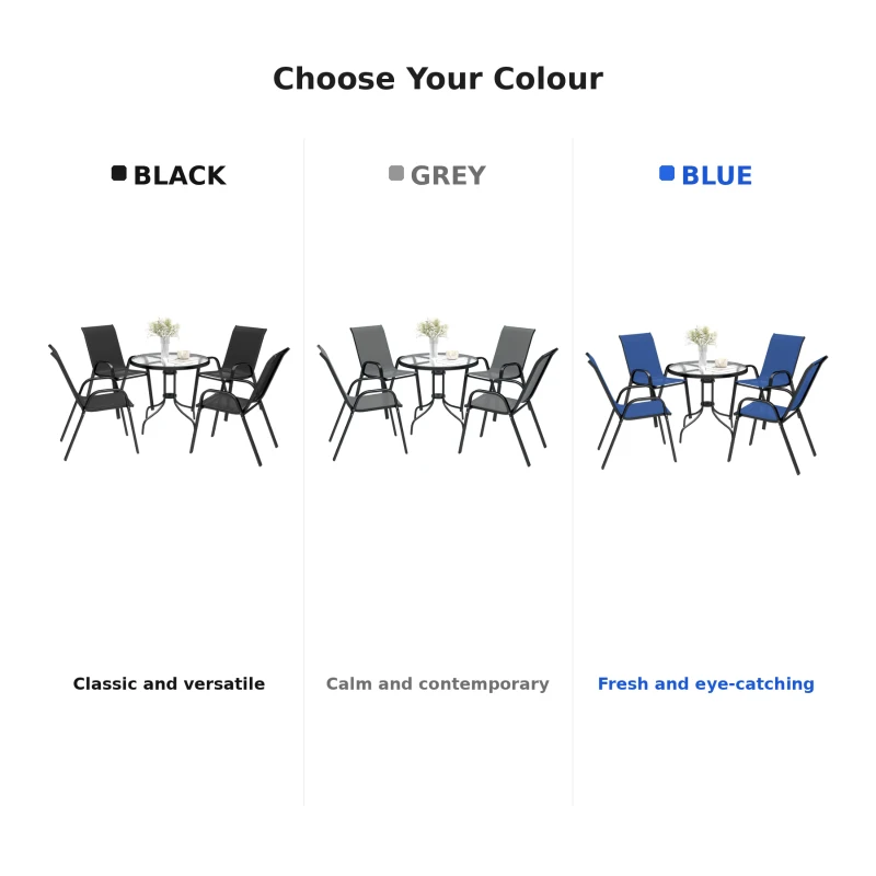 Outsunny Five-Piece Steel Patio Set, with Glass-Top Table - Black