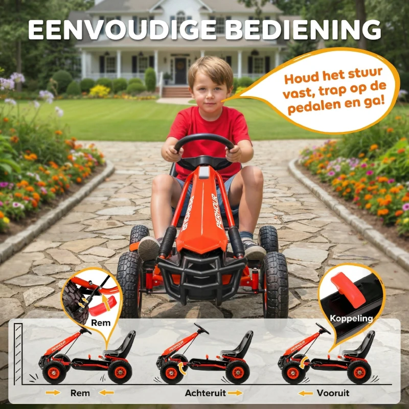AIYAPLAY Trap-Gokart voor kinderen, in hoogte verstelbare zitting, EVA-wielen, rem, koppeling, 3-8 jaar, Rood(m-4)