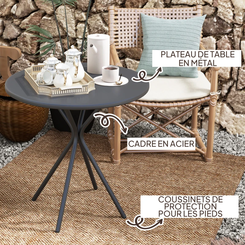 Outsunny Round Garden Table Ø 60 cm, Steel Frame Patio Table, 50 kg Load, Indoor & Outdoor, Black