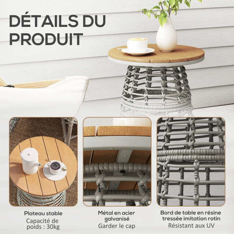 Outsunny Garden coffee table, round outdoor side table in rattan-effect resin & steel with composite top Ø45 x 50 cm gray