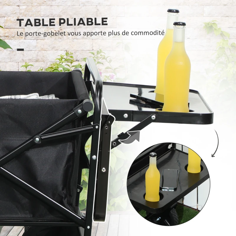 Outsunny Foldable Garden Cart 4 Wheels Removable Cover Telescopic Handle Adjustable Tilt Foldable Tray black