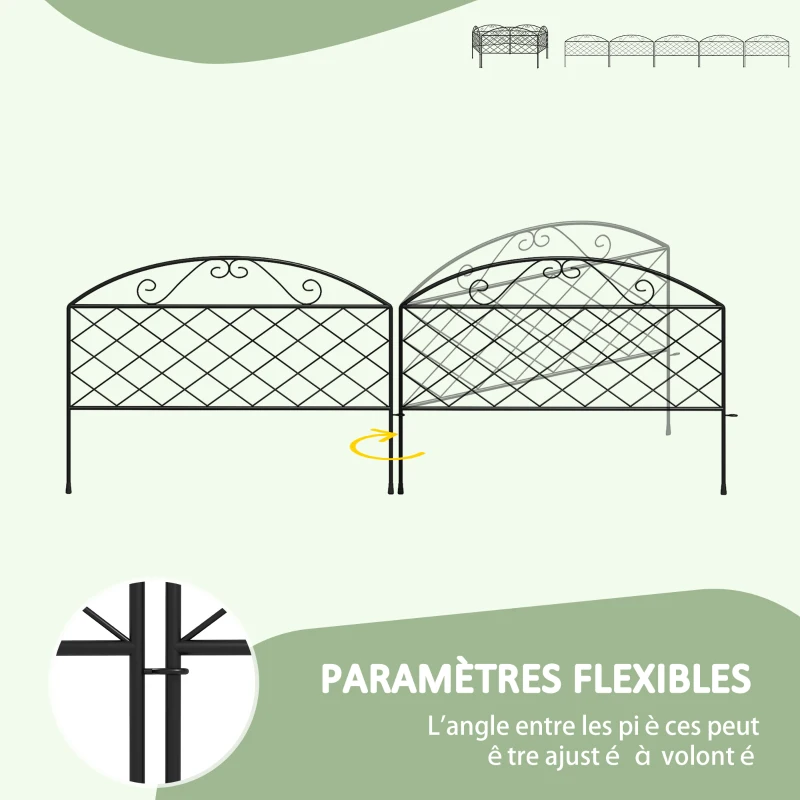 Outsunny Set of 5 decorative metal garden fence panels, garden edging, flower bed - dim. 305 x 43 cm