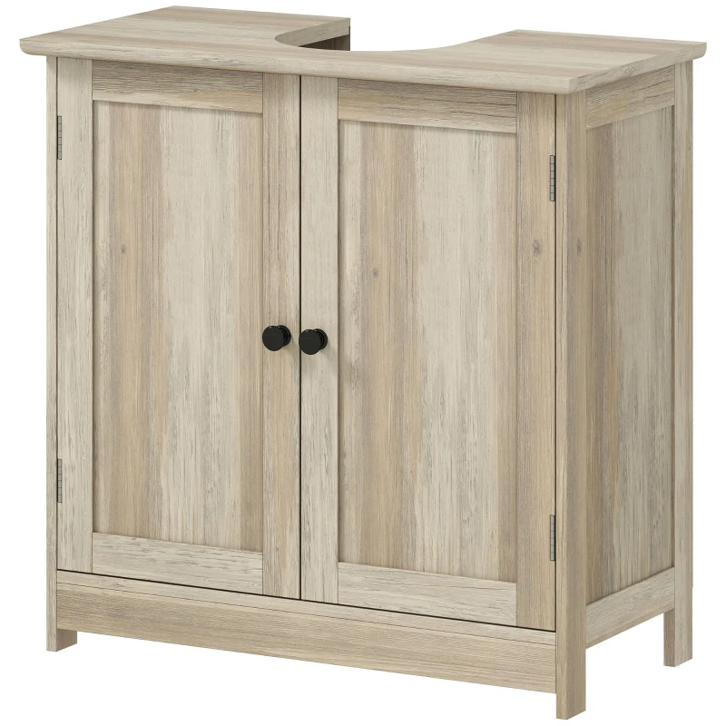 HOMCOM Mobilier sub lavoar, Mobilier de baie dulap cu 2 uși, Etajeră reglabilă, Rezistent la umiditate, 60 x 30 x 60 cm, Gri