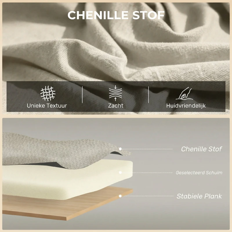 HOMCOM 2-zitsbank, kleine chenille-bank met vleugelrug, dikke zitting, rubberhouten poten, Beige