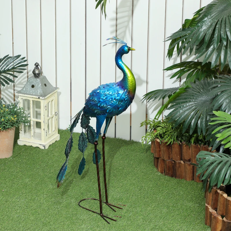 Outsunny Garden peacock statue outdoor garden decoration in metal weather-resistant 40 x 43 x 83 cm multicolor