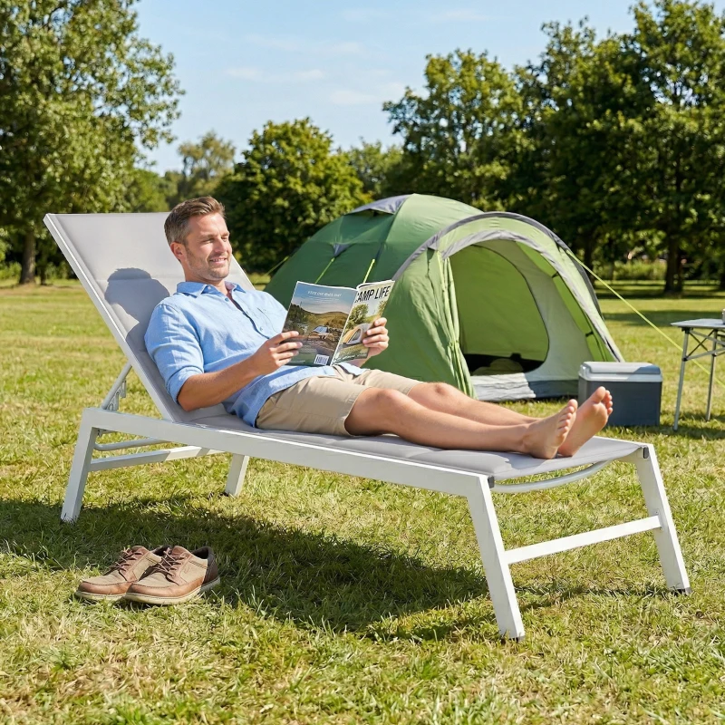 Outsunny Tumbona Acolchada, Respaldo 6 Posiciones, Marco Aluminio, Capacidad 120 Kg, Gris Claro