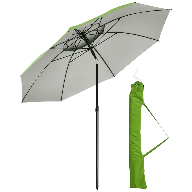 Outsunny Round Tilting Metal Outdoor Parasol with UV30 Protection, 8 Steel Ribs and Carry Bag Included, Green