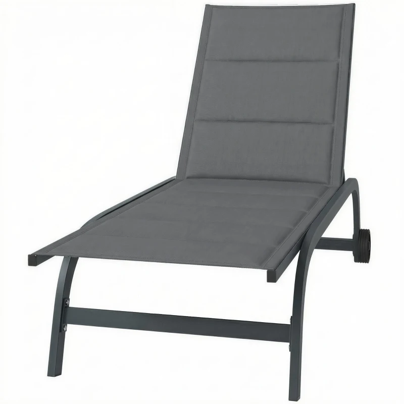 Outsunny Sdraio Traspirante da Giardino con Schienale Regolabile a 6 Posizioni, Ruote e Telaio in Alluminio, Grigio Scuro