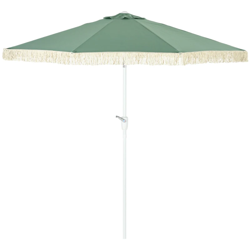 Outsunny Garden parasol tilting outdoor parasol with fringes and crank 8 ribs dim. Ø 2.65 x 2.45 H m green