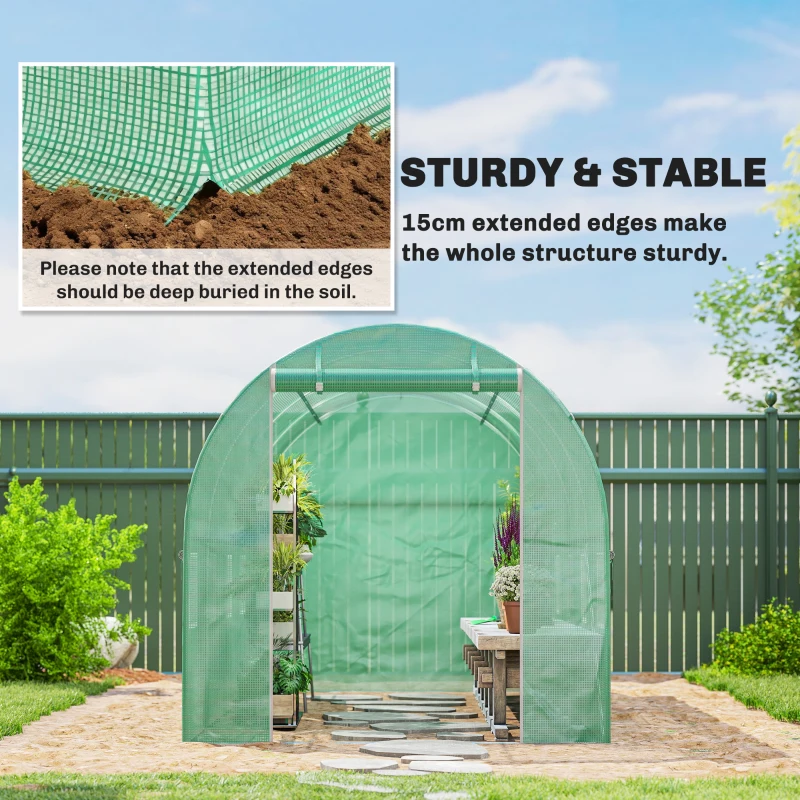 Outsunny Folia do szklarni 4 x 2 m, wodoodporna folia ogrodowa z drzwiami, 8 okien, ochrona UV, odporna na rozdarcia, polietylen zielony