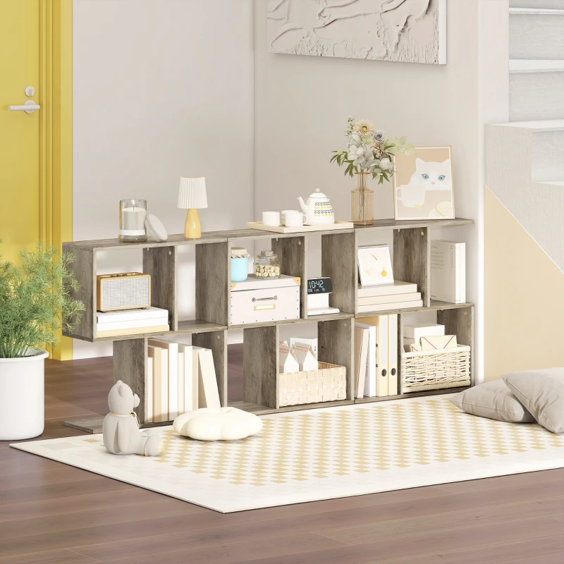 HOMCOM Side Table, Narrow End Table with Storage Shelves, S-Shaped, 3-Tier, 50W x 19.5D x 58H cm, Grey