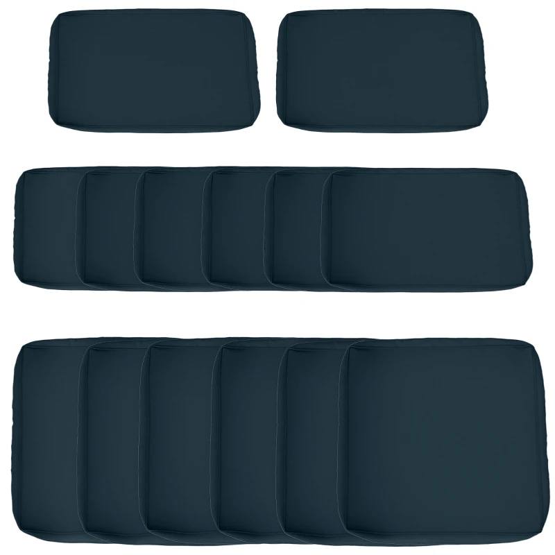 Outsunny Set of 14 Replacement Cushion Covers for Garden Lounge - 6 Seat Cushion Covers, 8 Back Cushion Covers, Blue
