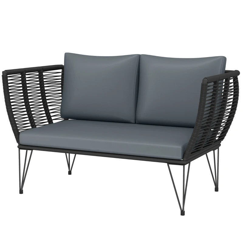 Outsunny Sofa Ogrodowa z Poduszkami 2-osobowa Rattanowa Meble Balkonowe 123 x 67 x 72 cm Jasnoszara