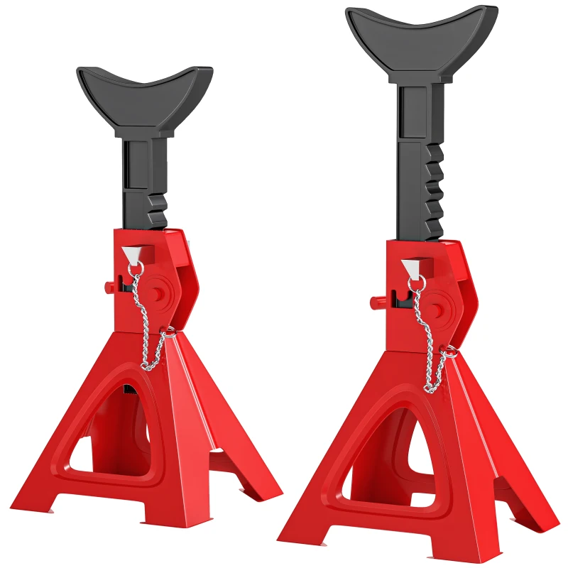 HOMCOM Set of 2 Car Jack Stands Lifting Jack Stands Capacity 3000 kg Height Adjustable 29-41.8 cm Safety Pin Red