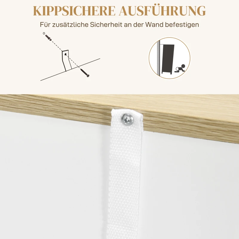 HOMCOM Sideboard, großes Schrankfach, 3 Ablagefächer, Schublade, 105 x 30 x 81,5cm, Weiß/Holz(m-6)