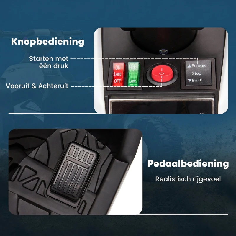 HOMCOM Elektrisch Kinderquad, LED-Koplampen, MP3-Speler, Schokdempers, Ergonomische Zit, wit+zwart(m-5)