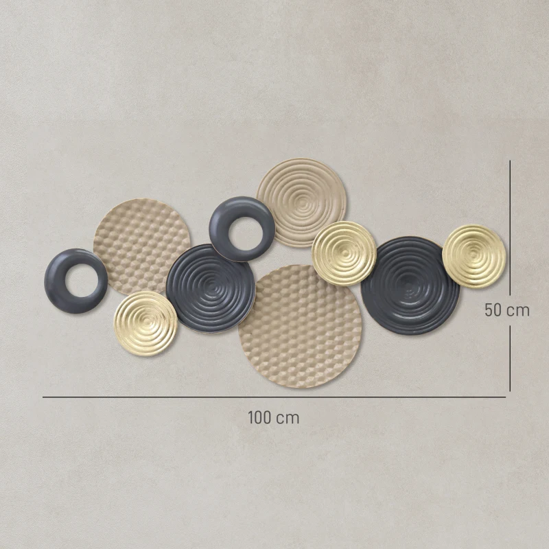 HOMCOM Metal Wall Art, Modern Hanging Wall Decor with Multi-Disc Design for Living Room Bedroom Dining Room