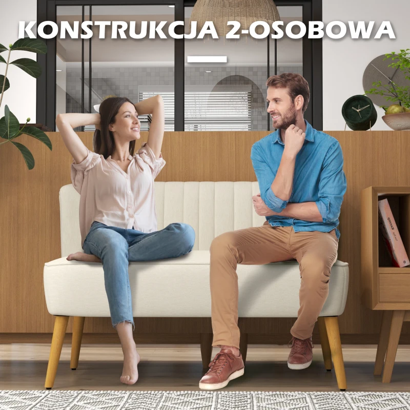 HOMCOM Sofa 2-osobowa, miękkie wyściełanie, łatwy w pielęgnacji materiał, do 220 kg, 117 x 56,5 x 77 cm, kremowa biel