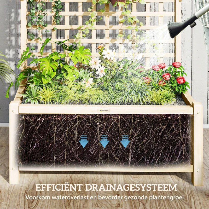 Outsunny Verhoogde plantenbak met spalier en dak, plantenbak, bloembed, weerbestendig, hout, 90 x 45 x 183 cm, naturel hout
