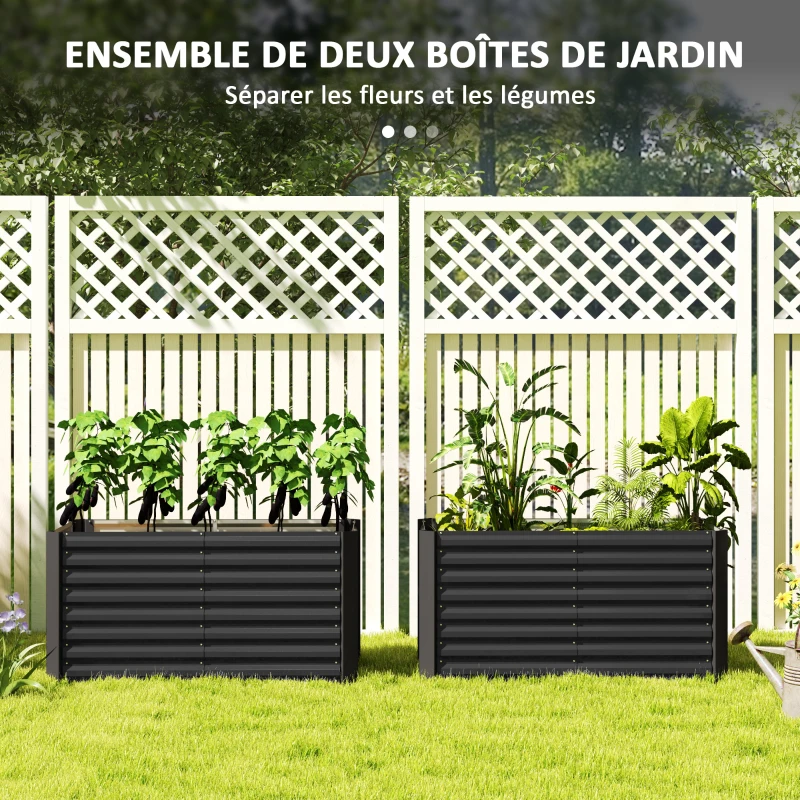 Outsunny Set of 2 Square Raised Garden Beds Galvanized Steel Frame Open Bottom 120 x 60 x 60 cm Dark Gray