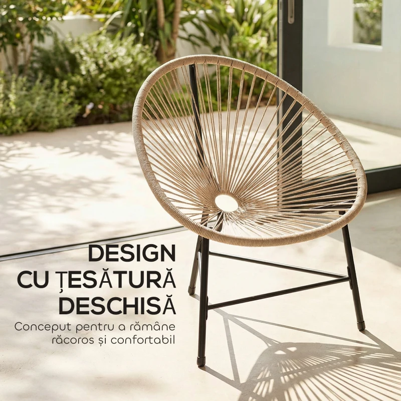 Outsunny Set de 2 Scaune Acapulco din Ratan, Structură din Oțel, pentru Balcon și Verandă