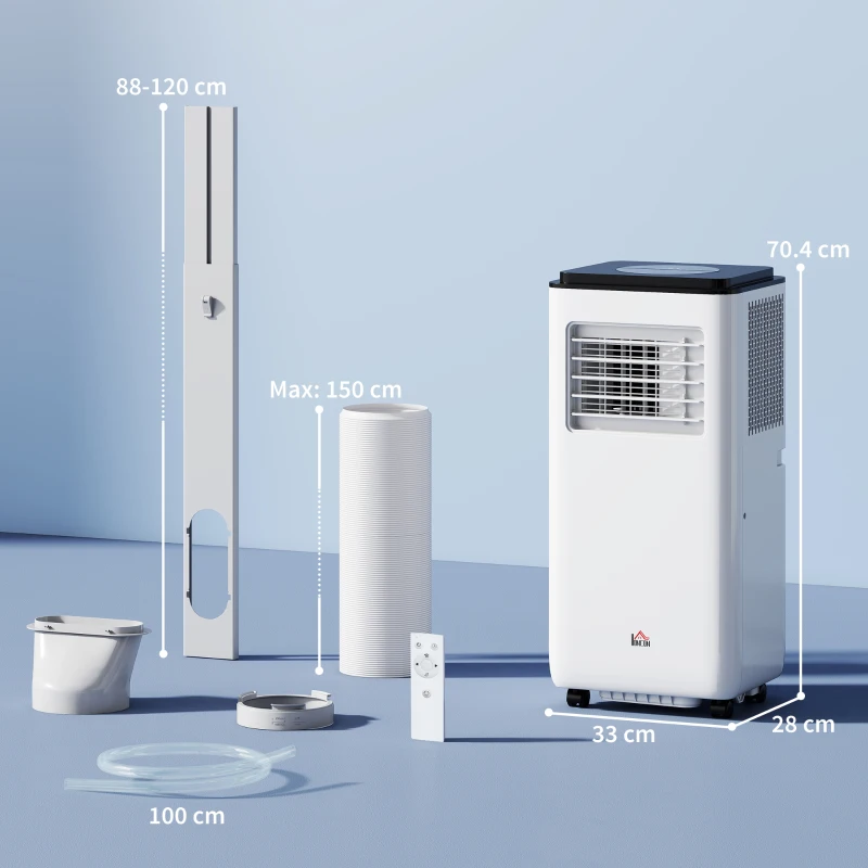 HOMCOM Aer condiționat portabil 750W cu 5 moduri și 2 viteze, din ABS și oțel, 33x28x70,4 cm, alb