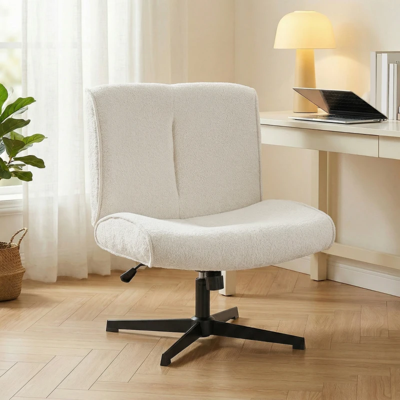 HOMCOM Fauteuil d'appoint pivotant, Fauteuil lounge rembourré effet velours avec réglage de la hauteur pour salon, bureau, Blanc crème