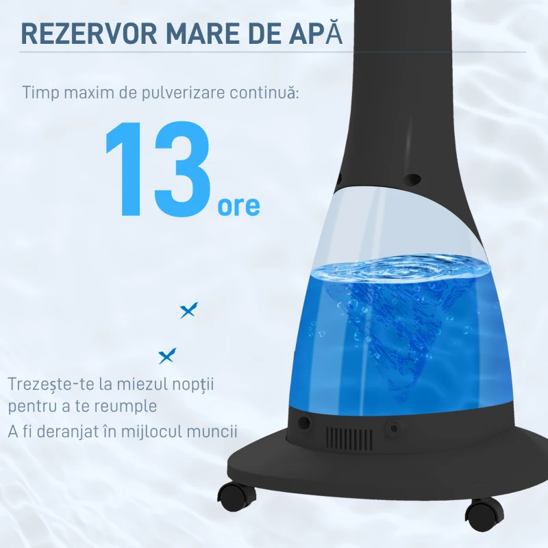 HOMCOM, Ventilator pe Picior, cu Pulverizare de Apă, Metal, ABS, 44.5 x 38.5 x 120 cm, Negru