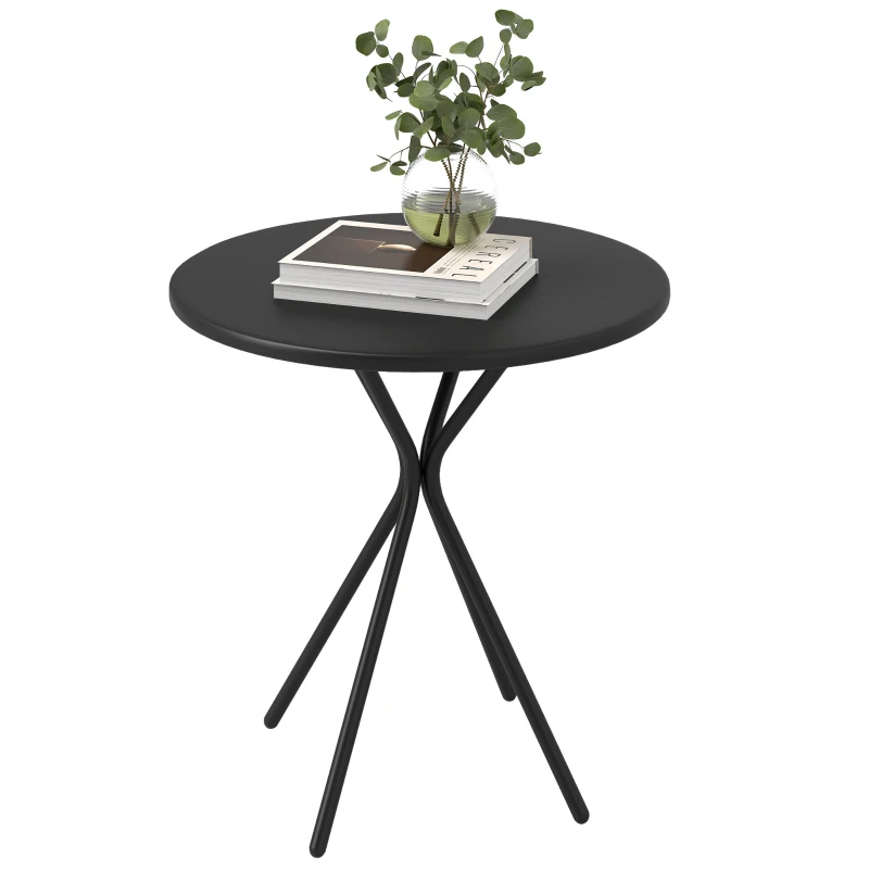 Outsunny Round Garden Table Ø 60 cm, Steel Frame Patio Table, 50 kg Load, Indoor & Outdoor, Black