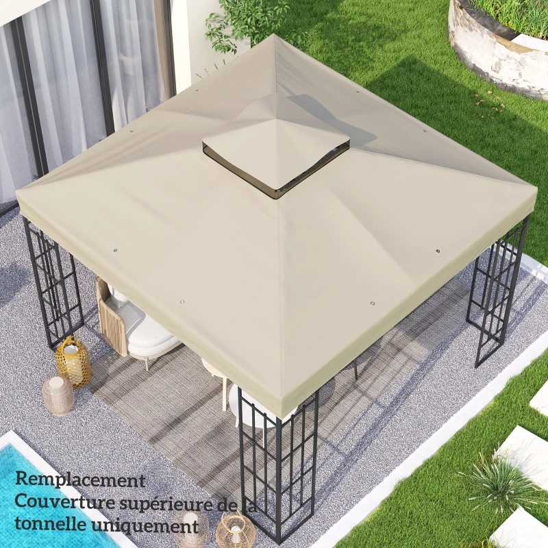 Outsunny 3 x 3 m Gazebo Canopy Replacement — 2-Tier, UPF30+, Drainage Holes, Cream