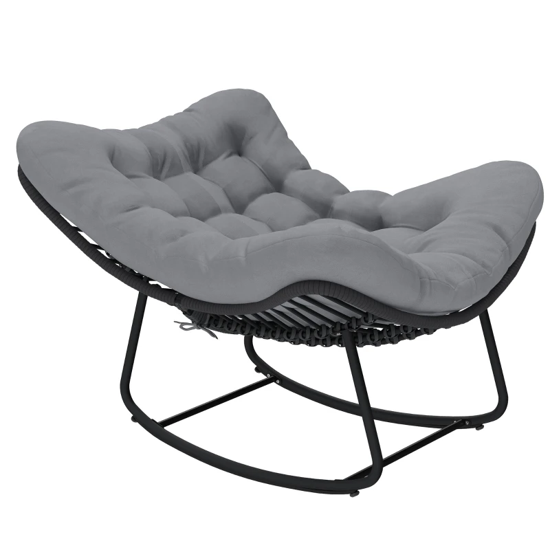 Outsunny Rattan-Schaukelstuhl mit weichem Kissen für Garten, Balkon, Dunkelgrau