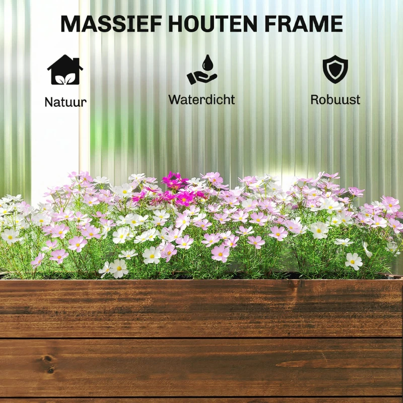 Outsunny Houten hoogbed, plantenbak met wielen, mobiel tuinbak 60 x 30 x 41 cm voor tuin en balkon