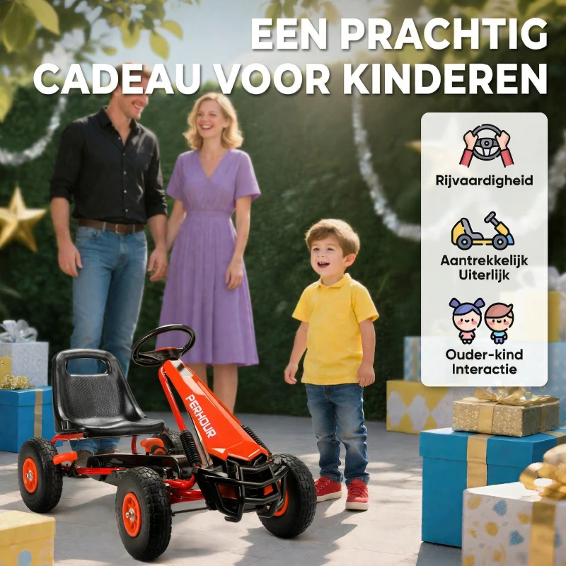 AIYAPLAY Trap-Gokart voor kinderen, in hoogte verstelbare zitting, EVA-wielen, rem, koppeling, 3-8 jaar, Rood(m-8)