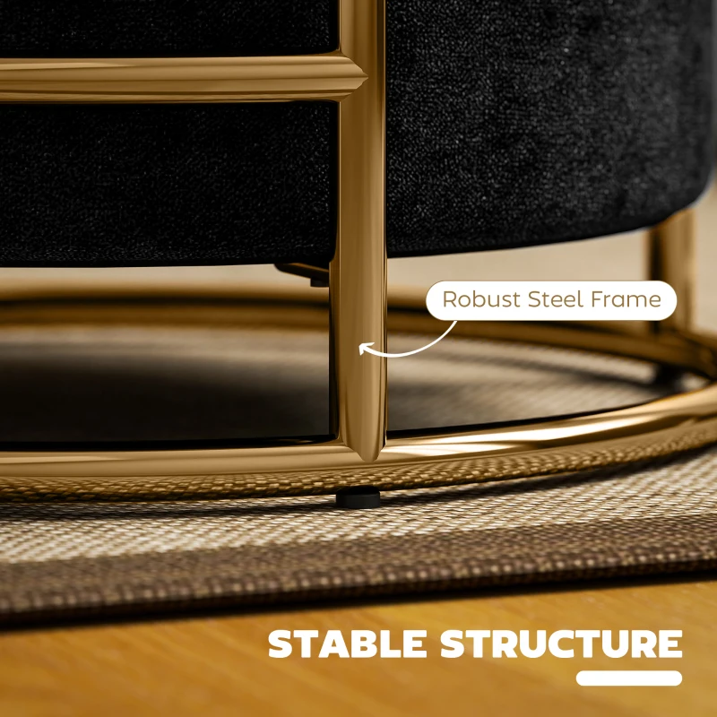 HOMCOM 42 cm okrągły puf ze schowkiem, tapicerowany aksamitny podnóżek ze zdejmowanym wiekiem, taboret toaletowy do salonu i sypialni, czarny