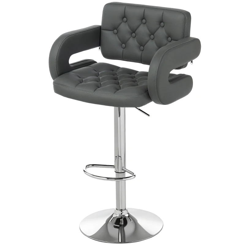 HOMCOM PU Leather Upholstered Swivel Bar Stool, Height Adjustable with Back, Armrest, Footrest, Grey