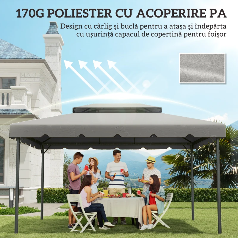 Outsunny Acoperiș pentru Foișor 3x4 m cu 2 Nivele și 8 Găuri de Drenaj din Poliester Gri Deschis