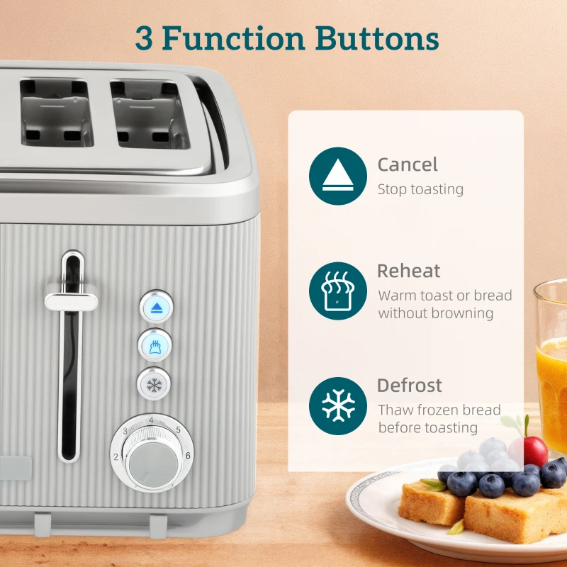 HOMCOM Electric Stainless Steel Kettle and Toaster Set, 3000W 1.7L UK Strix Thermostat Fast Boil Kettle w/ Limescale Filter, Cool Touch Body, 4 Slice Toaster with 7 Browning Levels, Taupe