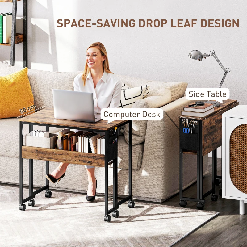 HOMCOM 80 cm Drop Leaf Writing Work Desk - Rustic Brown