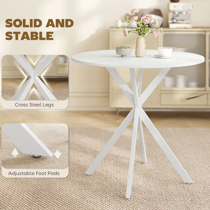 HOMCOM 80cm Industrial Round Dining Table - White