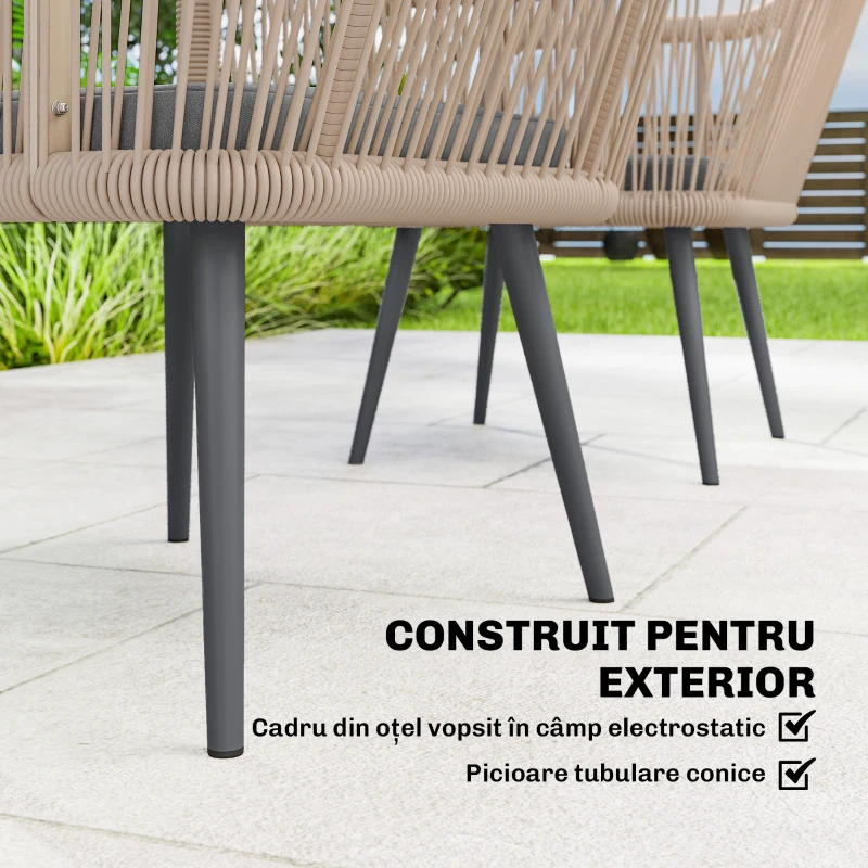 Outsunny Set 2 Scaune de Grădină din Ratan PE cu Perne Moi Lavabile și Brațe, Scaune pentru Dining Exterior din Oțel, pentru Terasă, Balcon, Grădină, Exterior, 54x65x80cm, Gri Închis