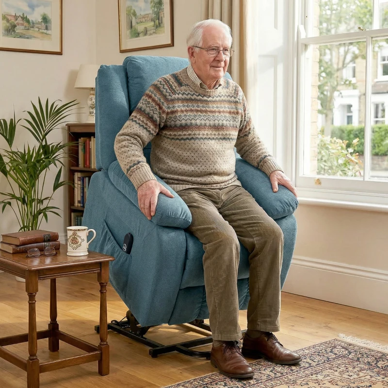 HOMCOM Poltrona Relax Reclinável Elétrica Poltrona Levanta Pessoas com Controlo Remoto Apoio para os Pés e Bolsos Laterais 92x94x105 cm Azul