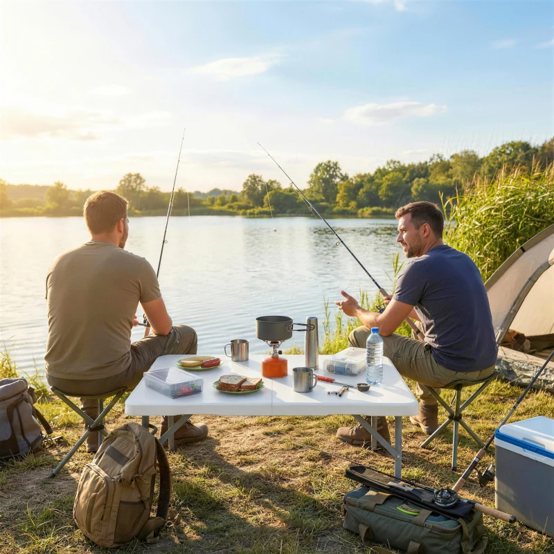 Outsunny Masă de Camping Pliabilă Pătrată, din Metal și HDPE, 86x86x74 cm, Alb
