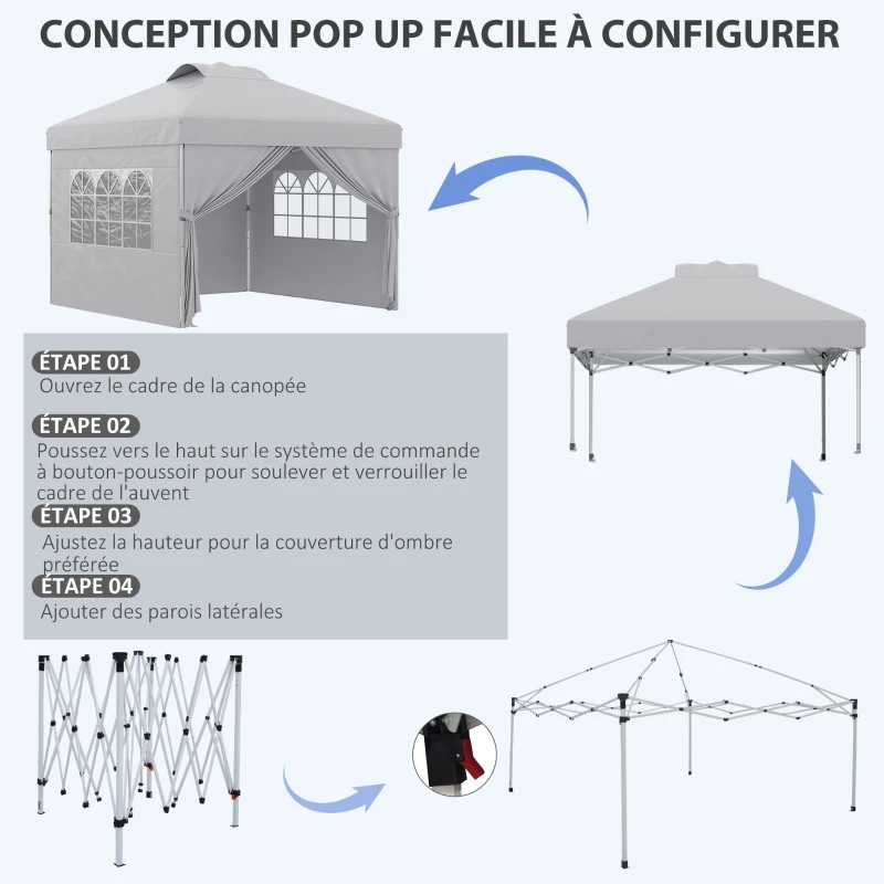 Outsunny Pop-up Folding Party Gazebo 3 x 3 Adjustable Height with Sidewalls, Vents, Windows and Wheeled Carry Bag