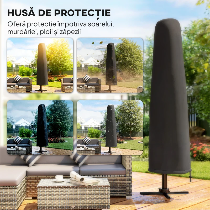 Outsunny Umbrelă de Grădină 3x3m Decentralizată cu Bază în Formă de Cruce și Acoperiș, din Aluminiu, Kaki