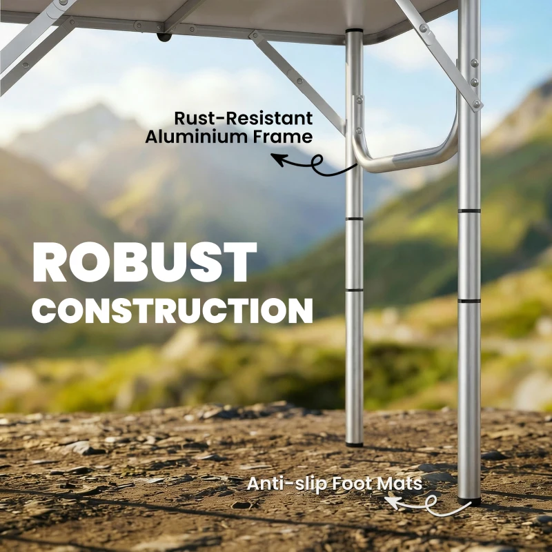 Outsunny Stół Kempingowy Składany z Siatką, 4 Regulowane Wysokości, Uchwyt Aluminiowy 60 x 40 x 26-60 cm Czarny