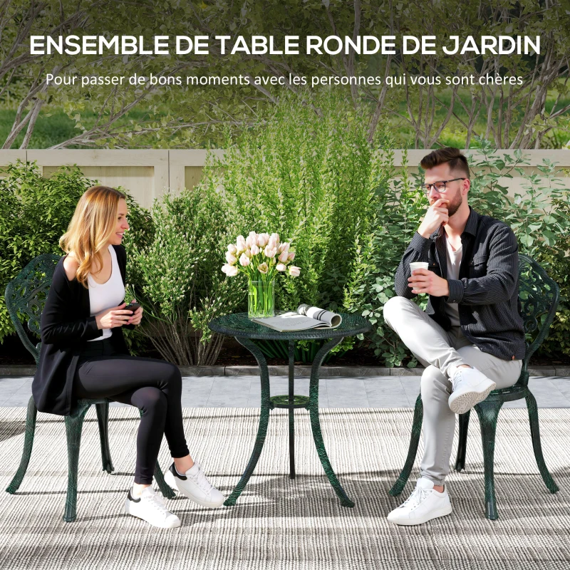 Outsunny 3-piece aluminum bistro garden set 2 chairs + round wrought-iron effect table