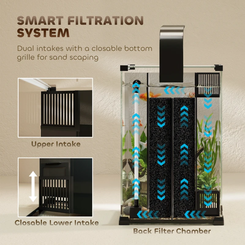 PawHut 36L Nano Akwarium z Oświetleniem LED i Filtracją 30 x 30 x 45,5 cm Czarny