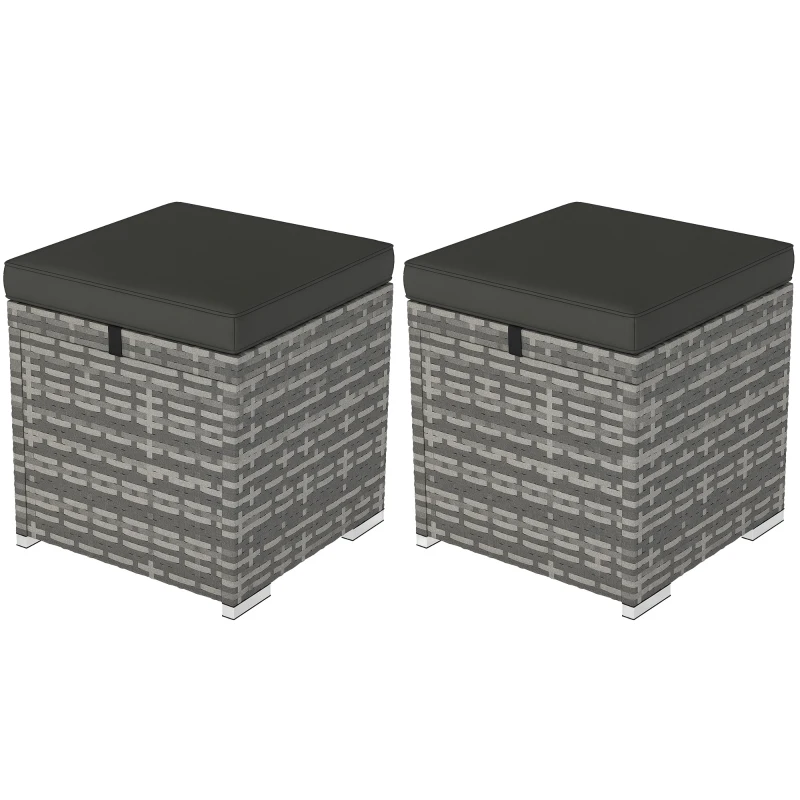 Zestaw 2 hokerów rattanowych, wodoodporne, z miejscem na rzeczy